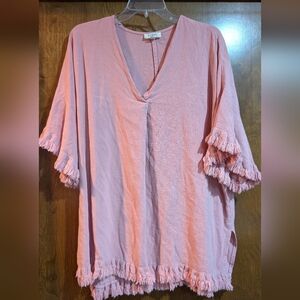 Euc Umgee Blush Pink Fringed Tunic Top L